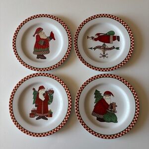 1996 Sakura 4pc Magic of Santa Genuine Stoneware Salad/ Dessert Plates